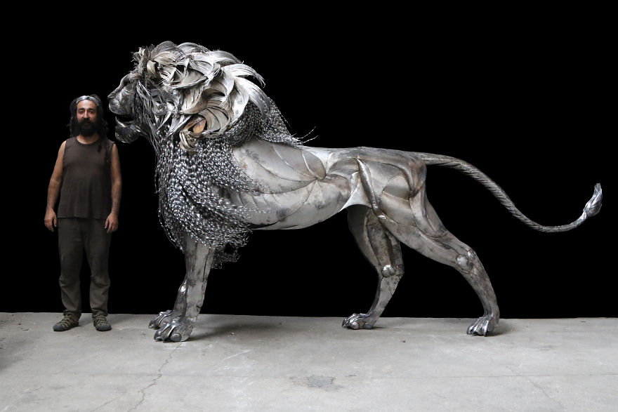 Kali, Hammered Steel Lion Sculpture