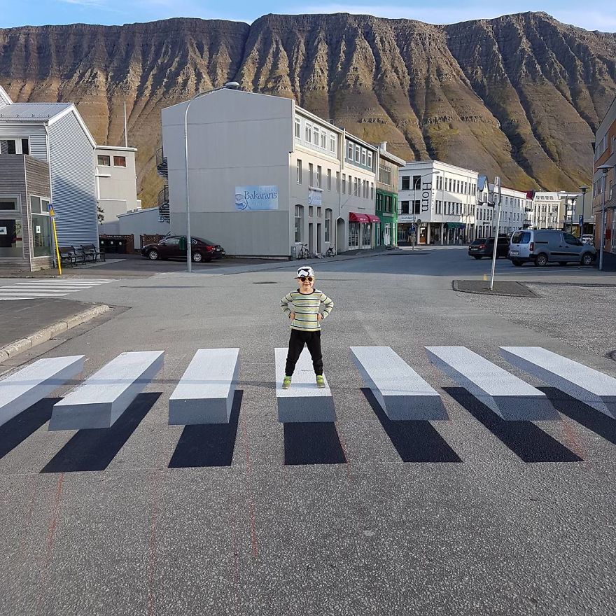 Town in Iceland Paints 3D Zebra Crosswalk To Slow Down Speeding Cars