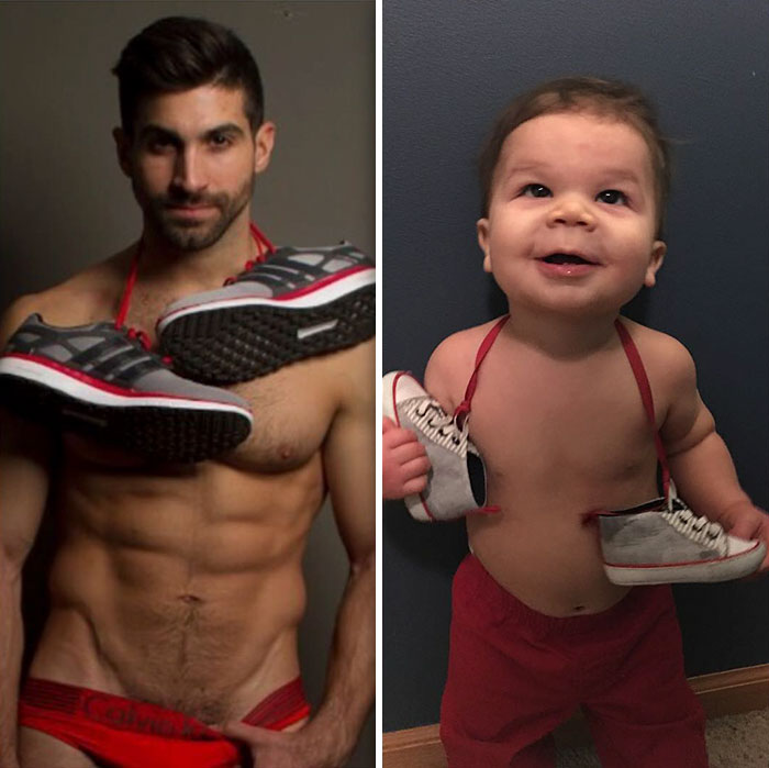 Mom Makes Fun Of Her Model Brother By Having Her Toddler Recreate His Poses, And Result Is Hilariously Adorable