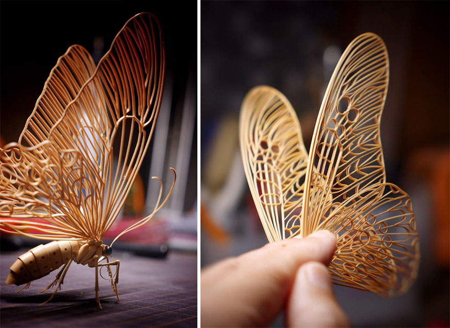 Japanese Artist Creates Incredibly Intricate Life-Size Insects From Bamboo, And The Result Will Impress You
