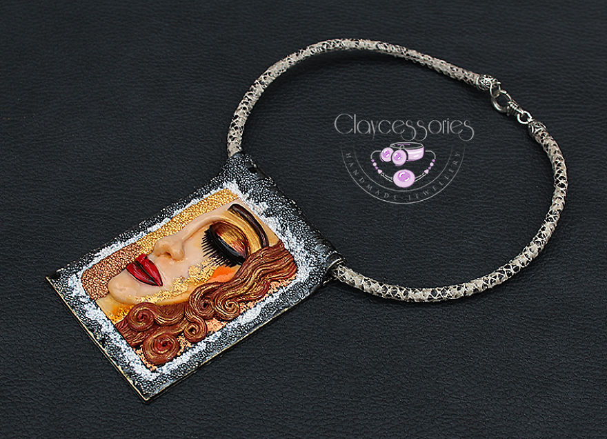 I Use Polymer Clay To Create Necklaces Inspired By Gustav Klimt Paintings