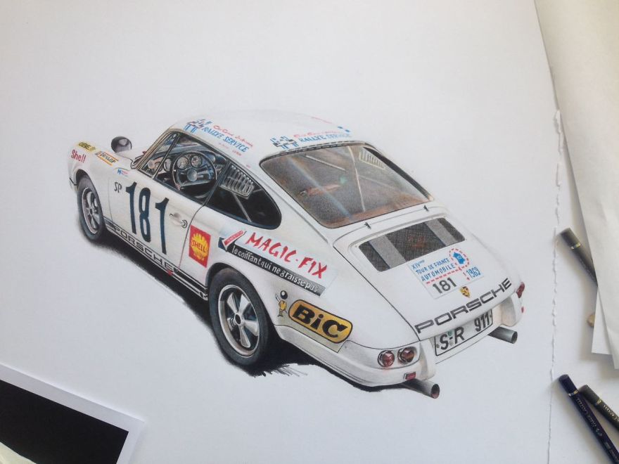 Fully Detailed Porsche 911 Classic Car Automotive Art By London Based Artist Steel Mesh
