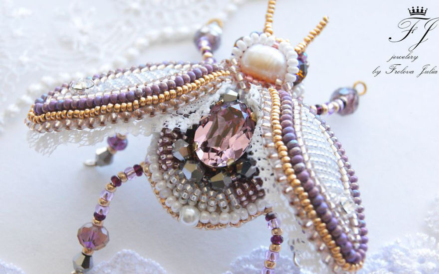 Russian Artist Creates Shiny Insect Jewelry Using Beads