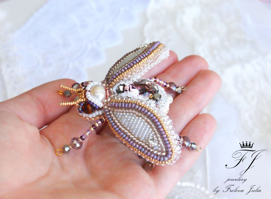 Russian Artist Creates Shiny Insect Jewelry Using Beads