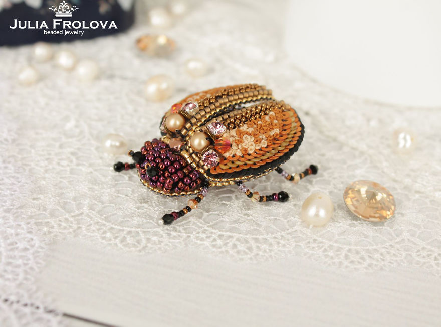 Russian Artist Creates Shiny Insect Jewelry Using Beads