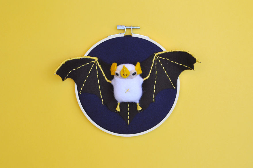 I Made These Faux Bat Taxidermies By Needle Felting And Hand Embroidery
