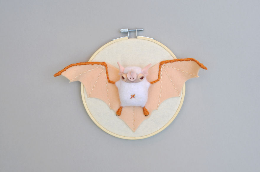 I Made These Faux Bat Taxidermies By Needle Felting And Hand Embroidery