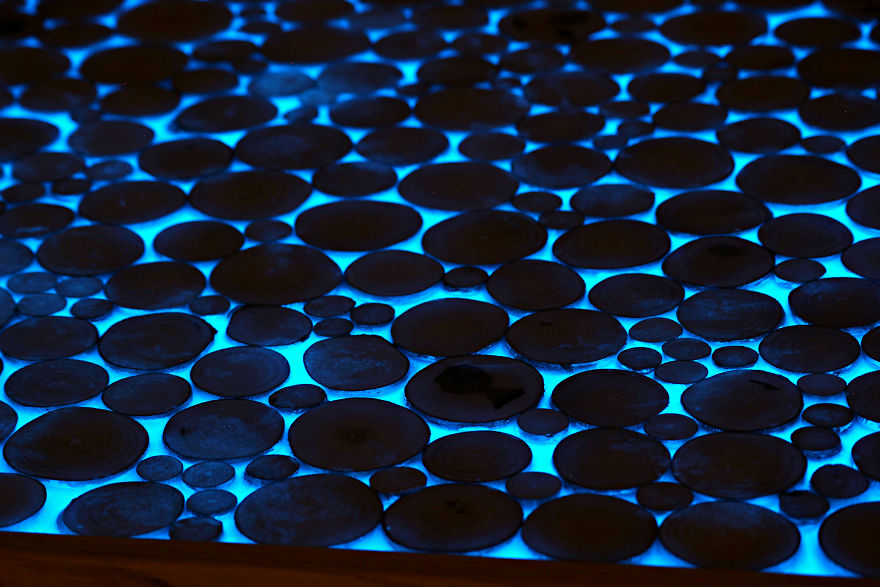 We Collected Bits Of Wood And Spent Months Making These Amazing Glowing Tables