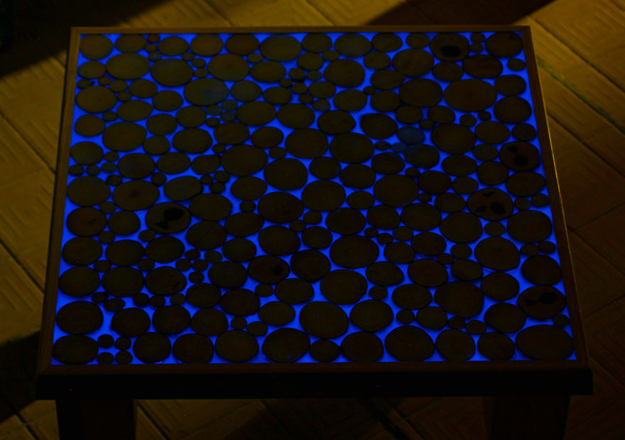 We Collected Bits Of Wood And Spent Months Making These Amazing Glowing Tables