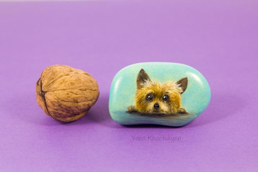 I Paint Miniature Pet Portraits On Stones Which Touch My Heart Every Single Time
