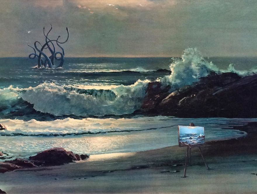 This Guy Continues To Paint Pop-Culture Characters Into Old Thrift-Store Paintings (New Pics) This Guy Continues To Paint Pop-Culture Characters Into Old Thrift-Store Paintings (New Pics)