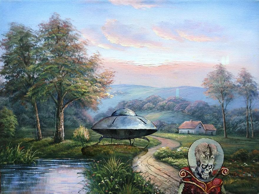 This Guy Continues To Paint Pop-Culture Characters Into Old Thrift-Store Paintings (New Pics) This Guy Continues To Paint Pop-Culture Characters Into Old Thrift-Store Paintings (New Pics)