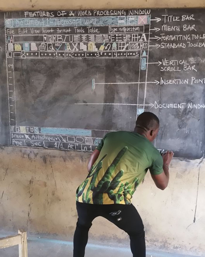 Teacher In Ghana Teaches ‘MS Word’ On Chalkboard, And You Have To See It From Up Close To Really Appreciate It