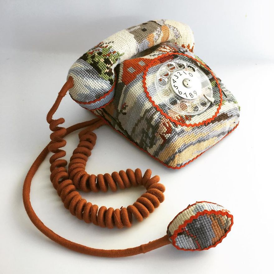 Artist Gives A Second Life To Vintage Household Objects By “Dressing Them Up” In Cross-Stitched Patterns Artist Gives A Second Life To Vintage Household Objects By “Dressing Them Up” In Cross-Stitched Patterns