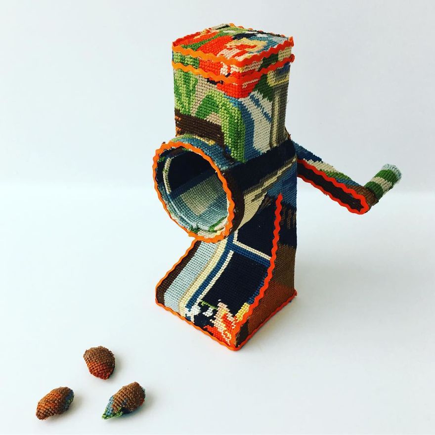 Artist Gives A Second Life To Vintage Household Objects By “Dressing Them Up” In Cross-Stitched Patterns Artist Gives A Second Life To Vintage Household Objects By “Dressing Them Up” In Cross-Stitched Patterns