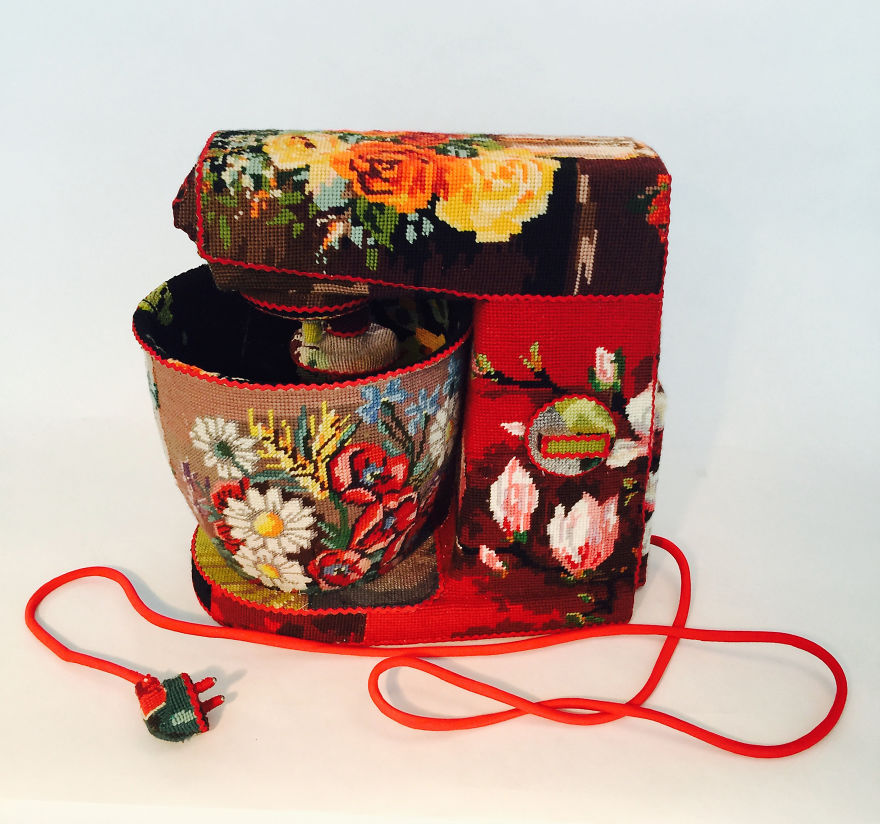 Artist Gives A Second Life To Vintage Household Objects By “Dressing Them Up” In Cross-Stitched Patterns Artist Gives A Second Life To Vintage Household Objects By “Dressing Them Up” In Cross-Stitched Patterns