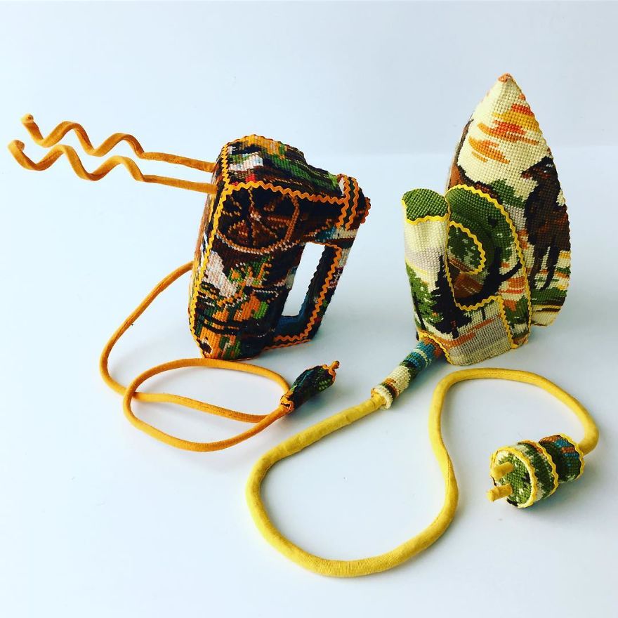 Artist Gives A Second Life To Vintage Household Objects By “Dressing Them Up” In Cross-Stitched Patterns Artist Gives A Second Life To Vintage Household Objects By “Dressing Them Up” In Cross-Stitched Patterns