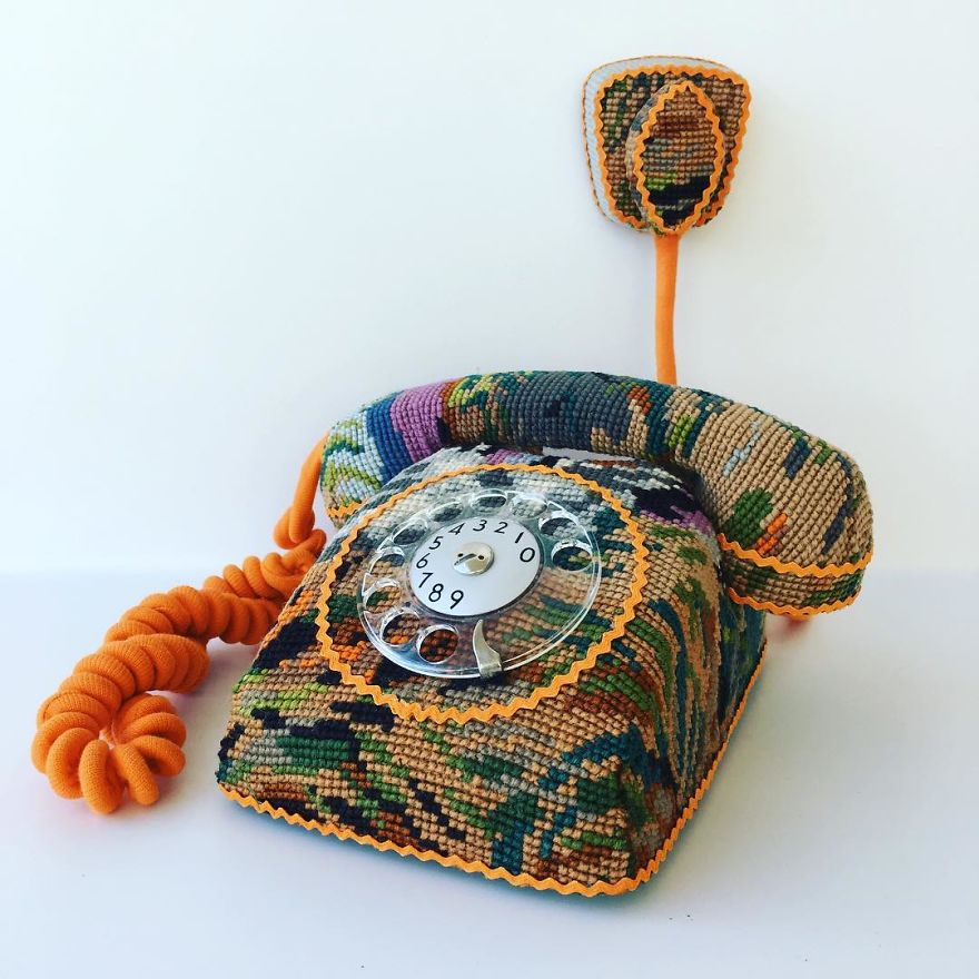 Artist Gives A Second Life To Vintage Household Objects By “Dressing Them Up” In Cross-Stitched Patterns Artist Gives A Second Life To Vintage Household Objects By “Dressing Them Up” In Cross-Stitched Patterns