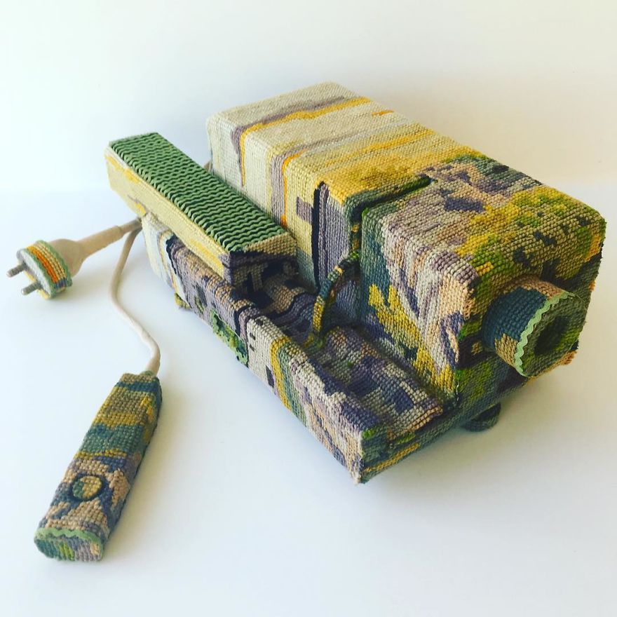 Artist Gives A Second Life To Vintage Household Objects By “Dressing Them Up” In Cross-Stitched Patterns Artist Gives A Second Life To Vintage Household Objects By “Dressing Them Up” In Cross-Stitched Patterns