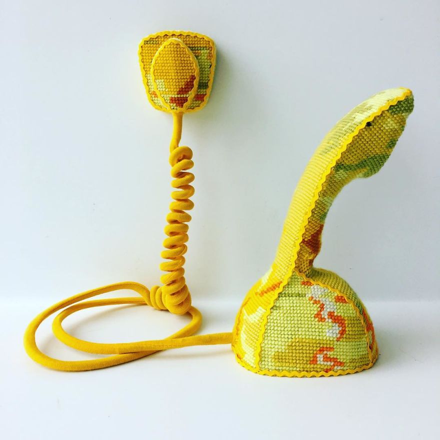Artist Gives A Second Life To Vintage Household Objects By “Dressing Them Up” In Cross-Stitched Patterns Artist Gives A Second Life To Vintage Household Objects By “Dressing Them Up” In Cross-Stitched Patterns