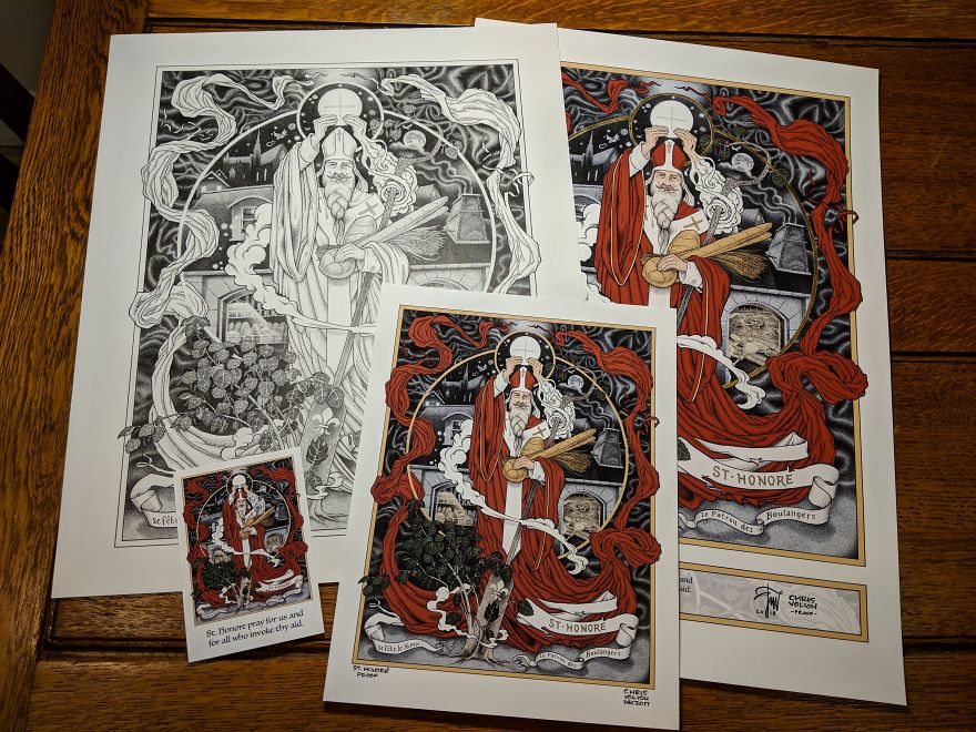 My Friend The Baker Couldn’t Find A Print Of The Patron Saint Of Baking, So I Drew One For Her!