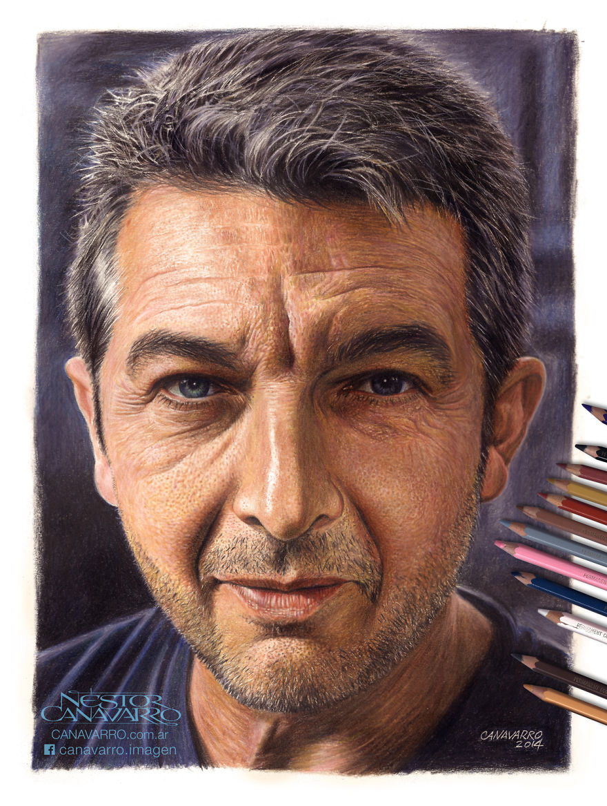 I Draw A Detailed Portrait Of Ricardo Darín Only With Colored Pencils