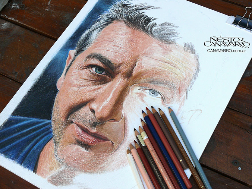 I Draw A Detailed Portrait Of Ricardo Darín Only With Colored Pencils