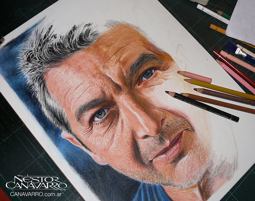 I Draw A Detailed Portrait Of Ricardo Darín Only With Colored Pencils