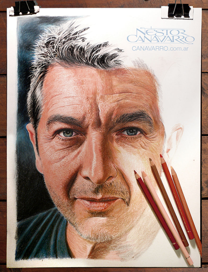 I Draw A Detailed Portrait Of Ricardo Darín Only With Colored Pencils