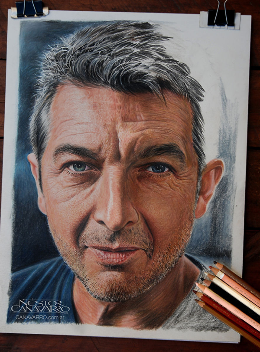 I Draw A Detailed Portrait Of Ricardo Darín Only With Colored Pencils