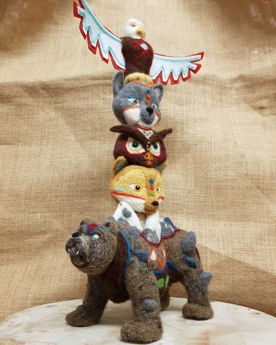 Zodiac Animal Needle Felted Totem Pole Zodiac Animal Needle Felted Totem Pole