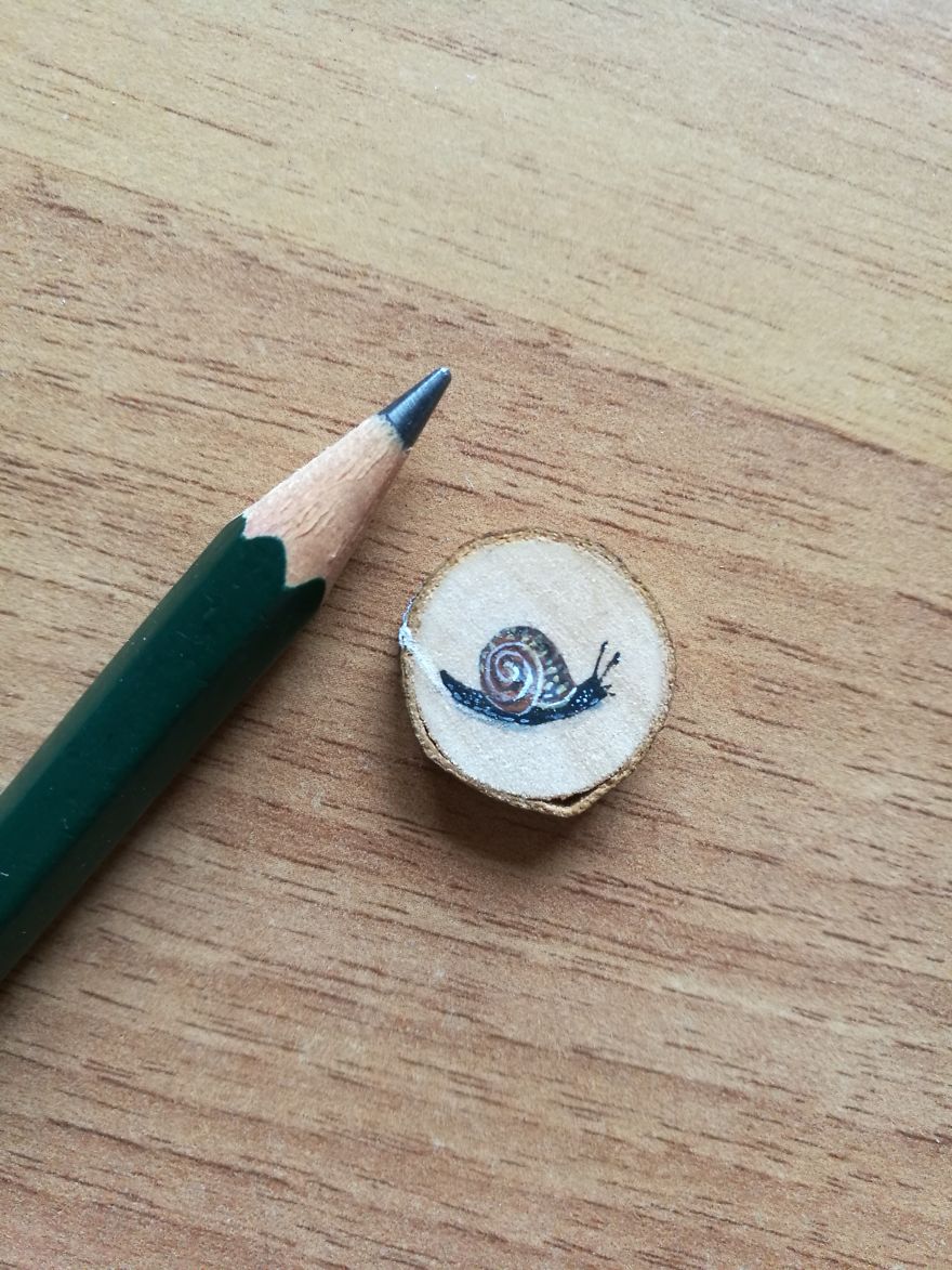 I Use Acrylics To Paint Intricate Little Animals On Small Slices Of Wood I Use Acrylics To Paint Intricate Little Animals On Small Slices Of Wood