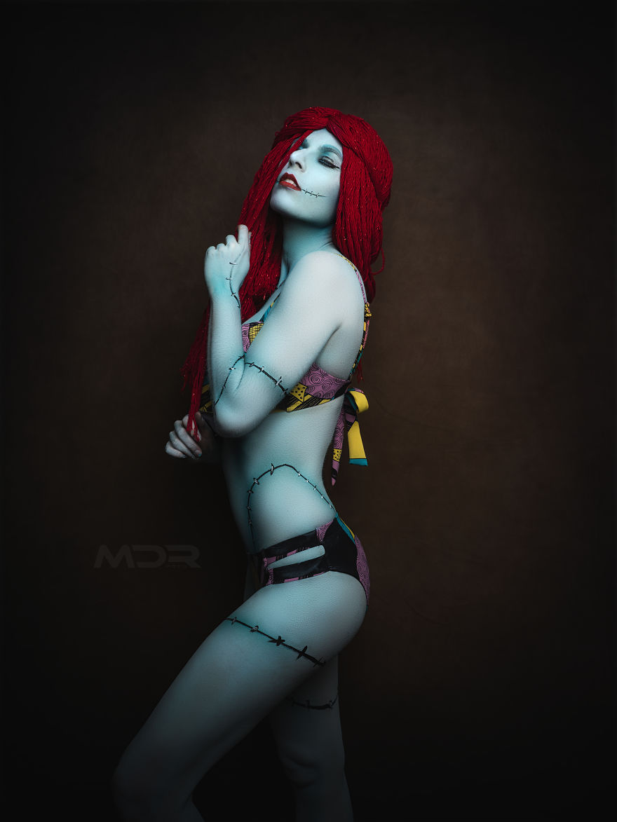 Photographer And Body Painter Turn Model Into Sally From  The Nightmare Before Christmas