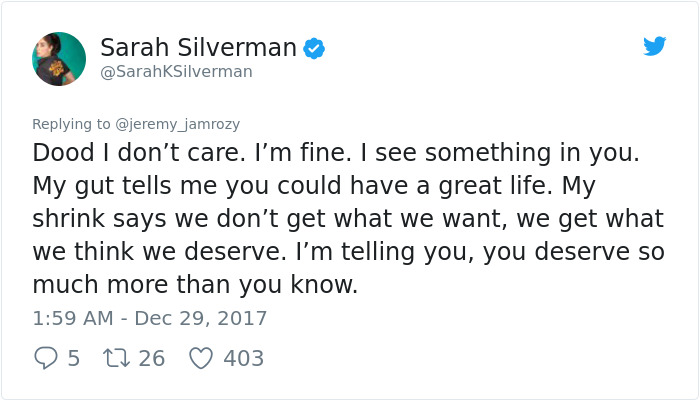Sexist Troll Attacks Sarah Silverman On Twitter, And Her Unexpected Response Turns Man’s Life Upside Down Sexist Troll Attacks Sarah Silverman On Twitter, And Her Unexpected Response Turns Man’s Life Upside Down