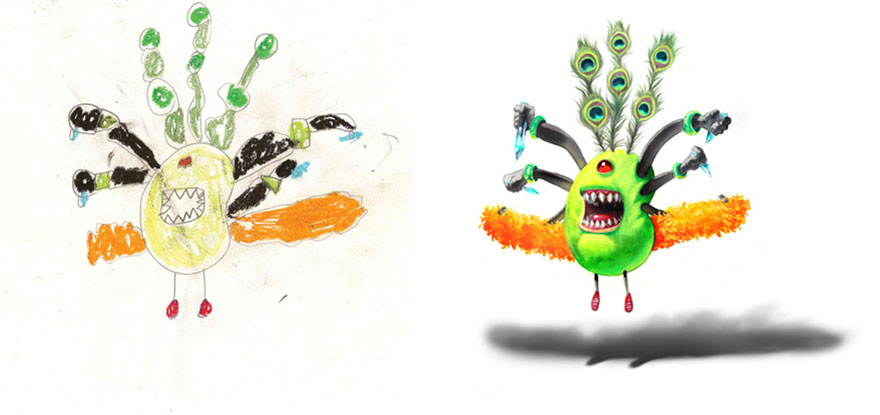 What Happens When Professional Artists Recreate Kids’ Monster Doodles In Their Own Unique Style What Happens When Professional Artists Recreate Kids’ Monster Doodles In Their Own Unique Style