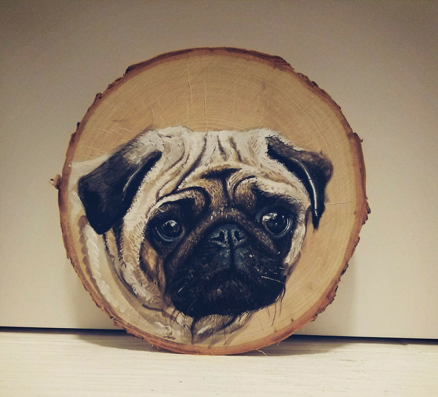 I Paint Animal Portraits On Slices Of Wood