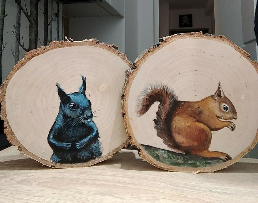I Paint Animal Portraits On Slices Of Wood