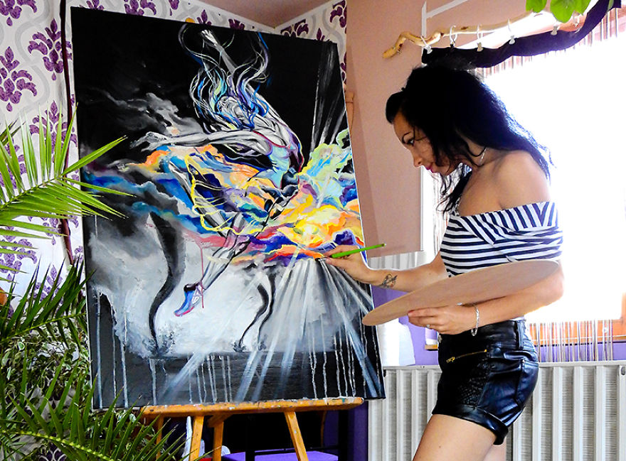 I Combined Oil Painted Ballerinas With The 4 Classical Elements To Respect Dancer’s Hard Work Behind The Scene