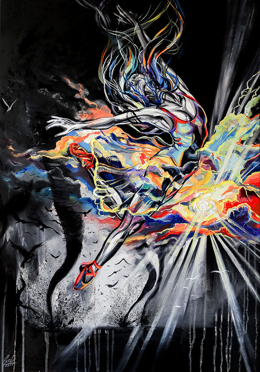 I Combined Oil Painted Ballerinas With The 4 Classical Elements To Respect Dancer’s Hard Work Behind The Scene