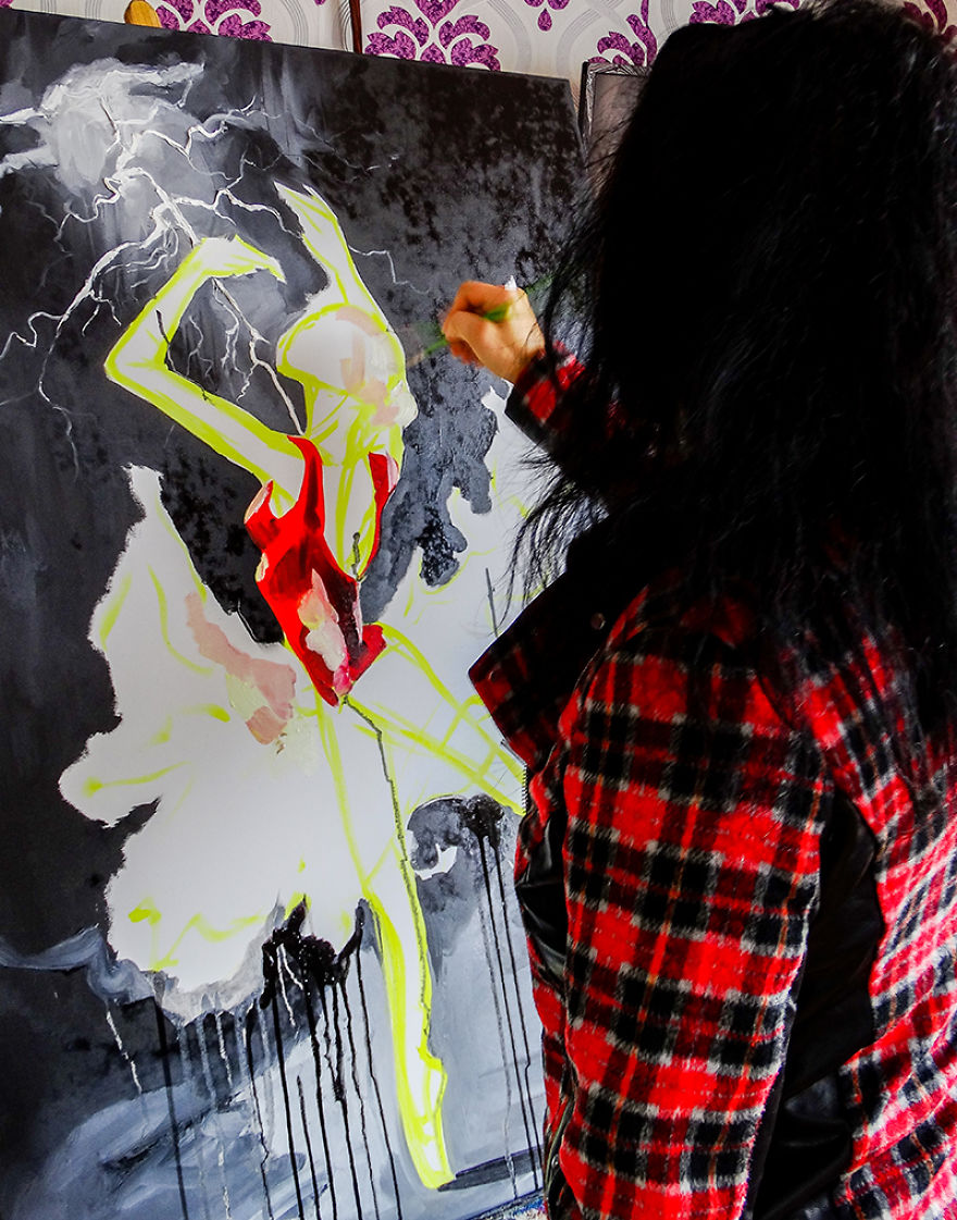 I Combined Oil Painted Ballerinas With The 4 Classical Elements To Respect Dancer’s Hard Work Behind The Scene