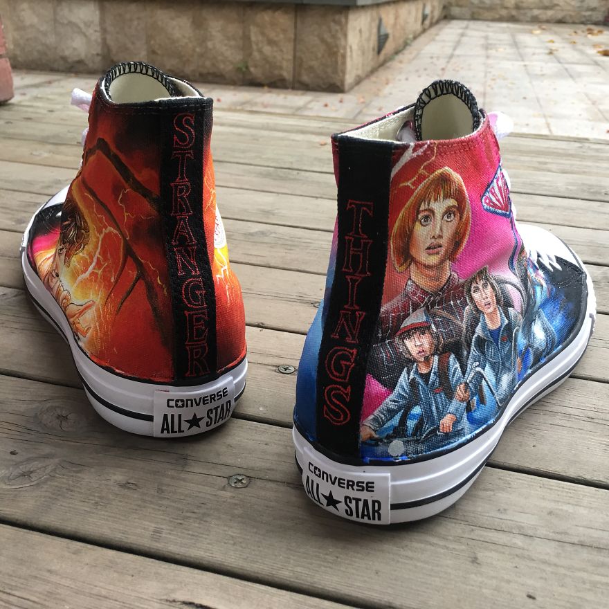 It Took Me More Than 40 Hours To Hand-Paint These Stranger Things Themed Shoes It Took Me More Than 40 Hours To Hand-Paint These Stranger Things Themed Shoes