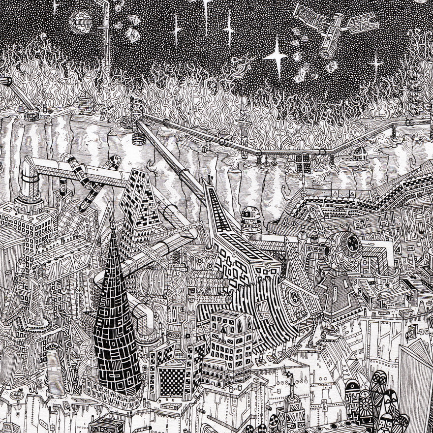 I Designed My Own Imaginary Cityscape In Black And White Using Markers I Designed My Own Imaginary Cityscape In Black And White Using Markers