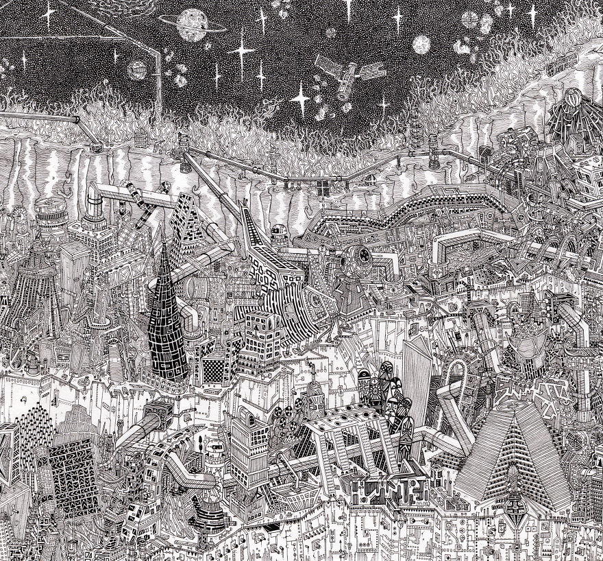 I Designed My Own Imaginary Cityscape In Black And White Using Markers I Designed My Own Imaginary Cityscape In Black And White Using Markers