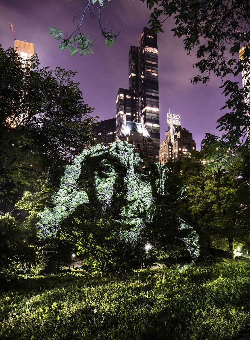 Artist Creates Incredible Portraits In Central Park Using Light Projections