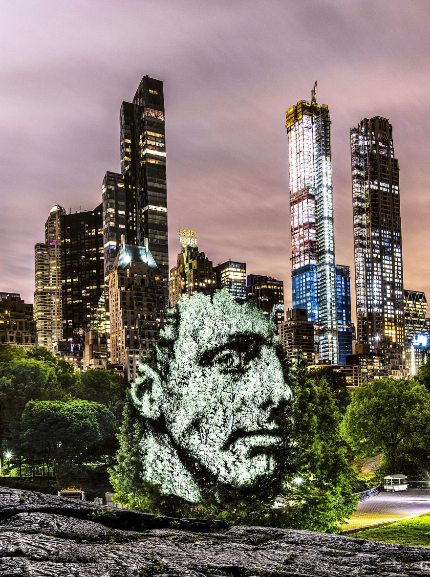 Artist Creates Incredible Portraits In Central Park Using Light Projections