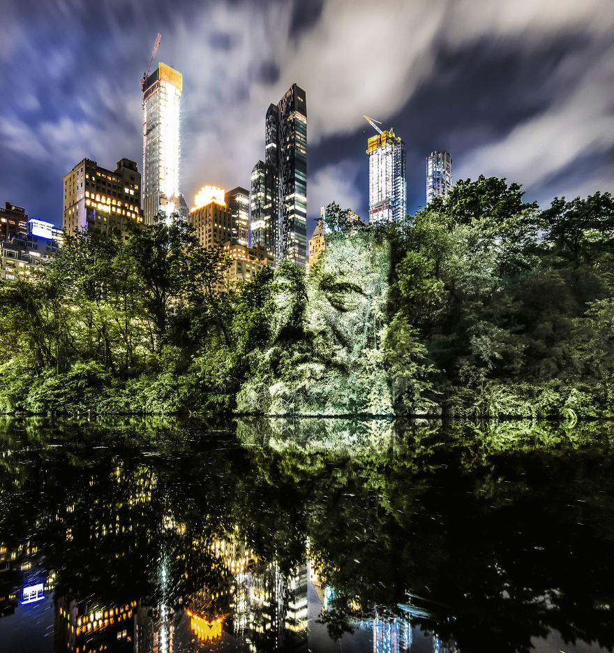 Artist Creates Incredible Portraits In Central Park Using Light Projections