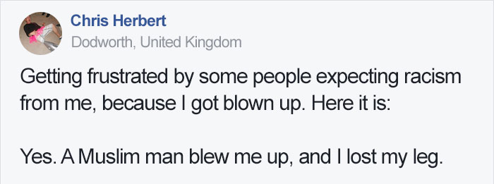 Internet Can’t Believe This Amputee Soldier Would Respond Like This To Muslim Man ‘Blowing Him Up’ Internet Can’t Believe This Amputee Soldier Would Respond Like This To Muslim Man ‘Blowing Him Up’