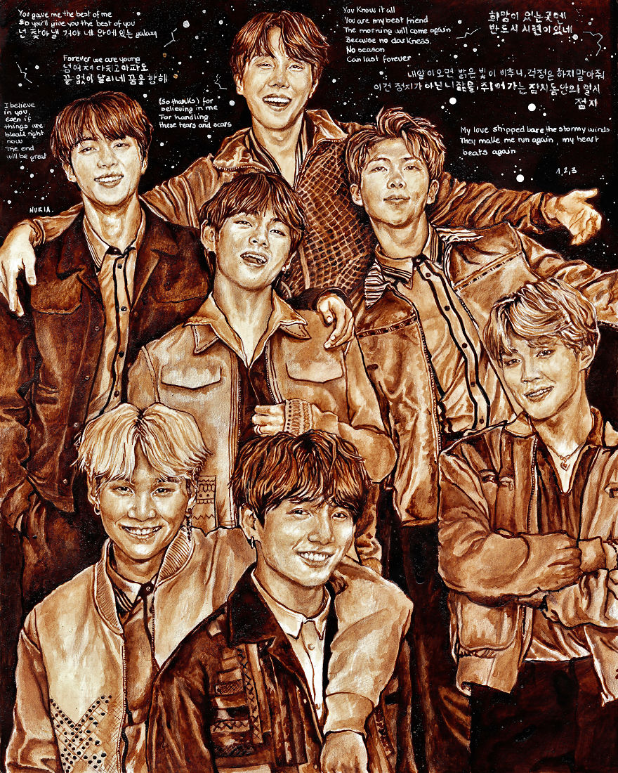 Celebrating Bts&#8217; No.1 On Billboard 200 With A New Illustration Done With Coffee