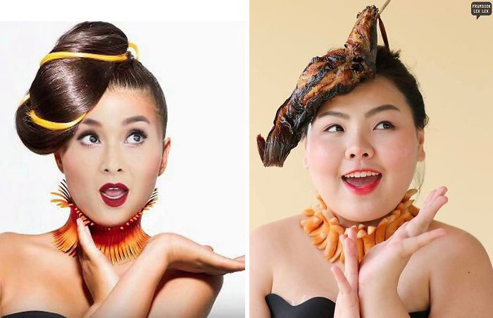Woman Hilariously Recreates Celebrity Outfits Using Food, And The Result Is Better Than The Original Woman Hilariously Recreates Celebrity Outfits Using Food, And The Result Is Better Than The Original