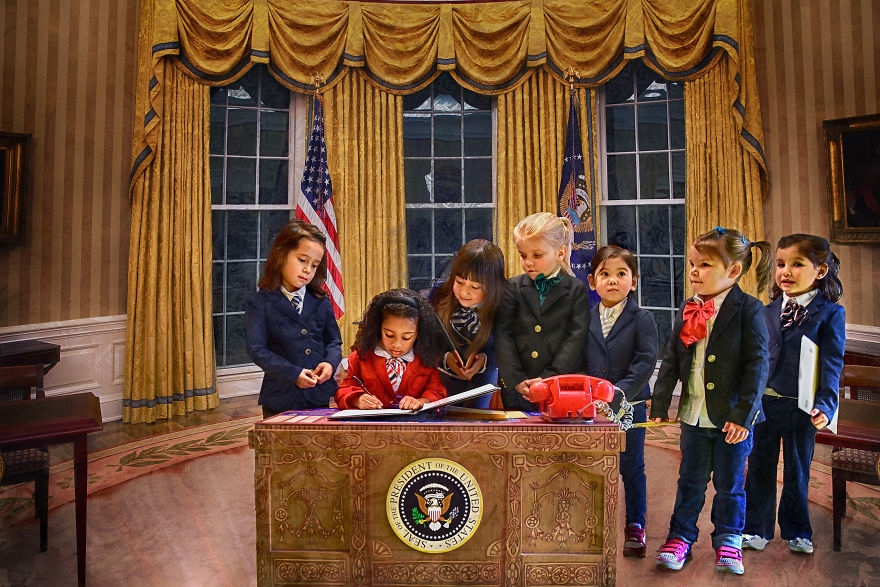 Little Girls Model As An All Female Presidential Cabinet For Empowering Children’s Book “Rad Girl Revolution”